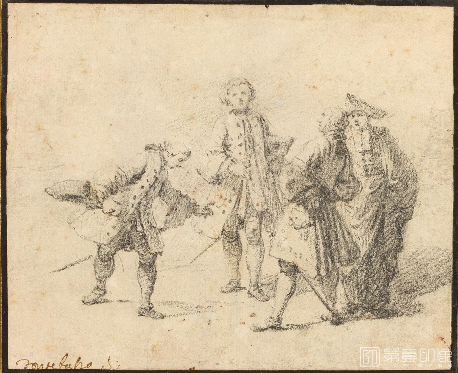 素描-西班牙普拉多美术馆素描藏画-Fontebasso, Francesco-Tres caballeros y un magistrado-0976